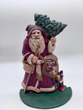 Holiday Santa Figurine in Purple Coat, vintage Cast Iron Door Stopper or Bookend